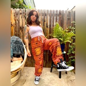 Funky Hippie 100% Cotton Drawstring pants cinched ankles. Festival pants